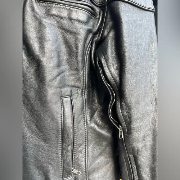 Black First classic leather gear motorcycle riding jacket with vest XL XXL - Picture 12 of 14